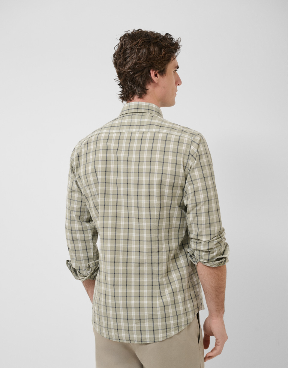 Regular fit khaki checked shirt with navy and... | Roberto Verino