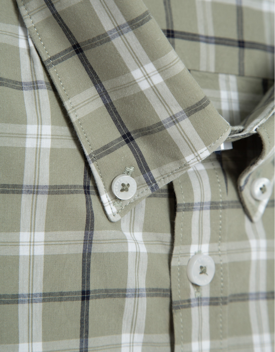 Regular fit khaki checked shirt with navy and... | Roberto Verino