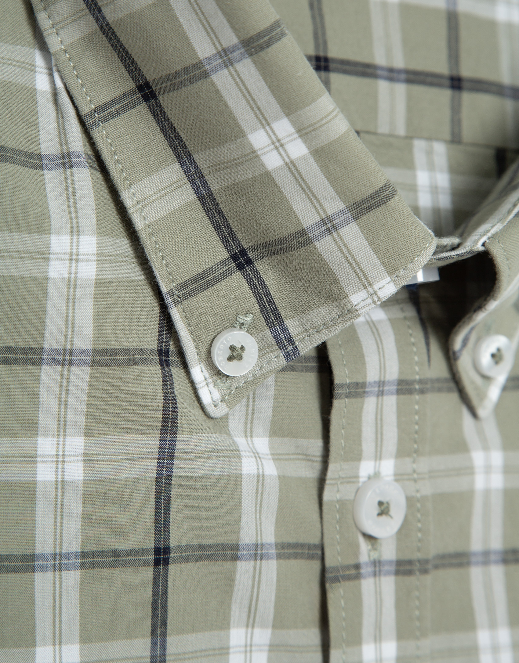 Regular fit khaki checked shirt with navy and... | Roberto Verino