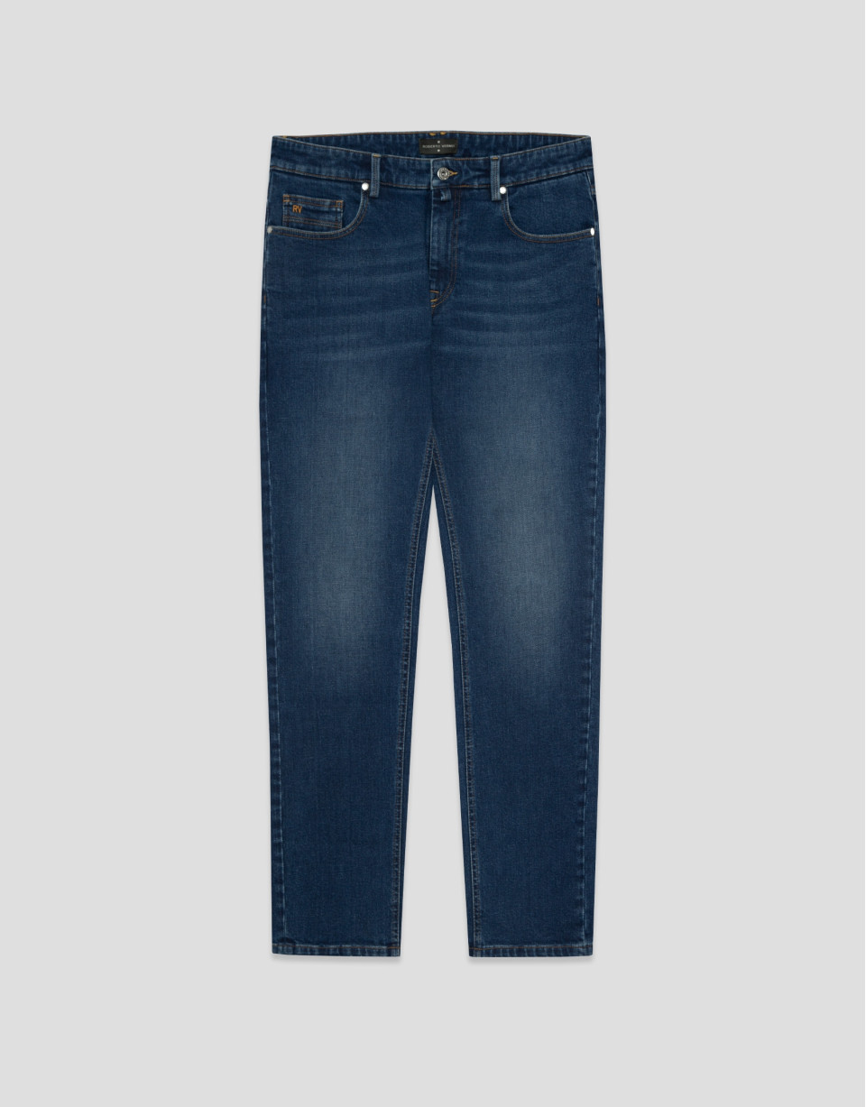Regular fit medium blue men's denim trousers | Roberto Verino