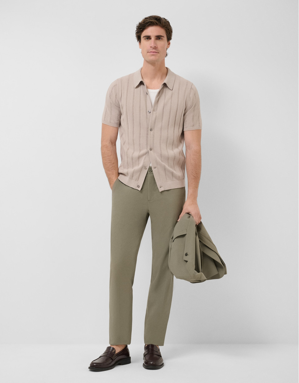 Open-neck mink-coloured cable knit polo shirt | Roberto Verino