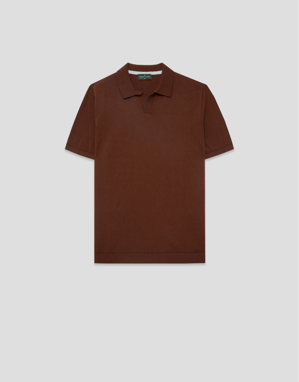 Brown high twist knitted polo shirt - Man | Roberto Verino