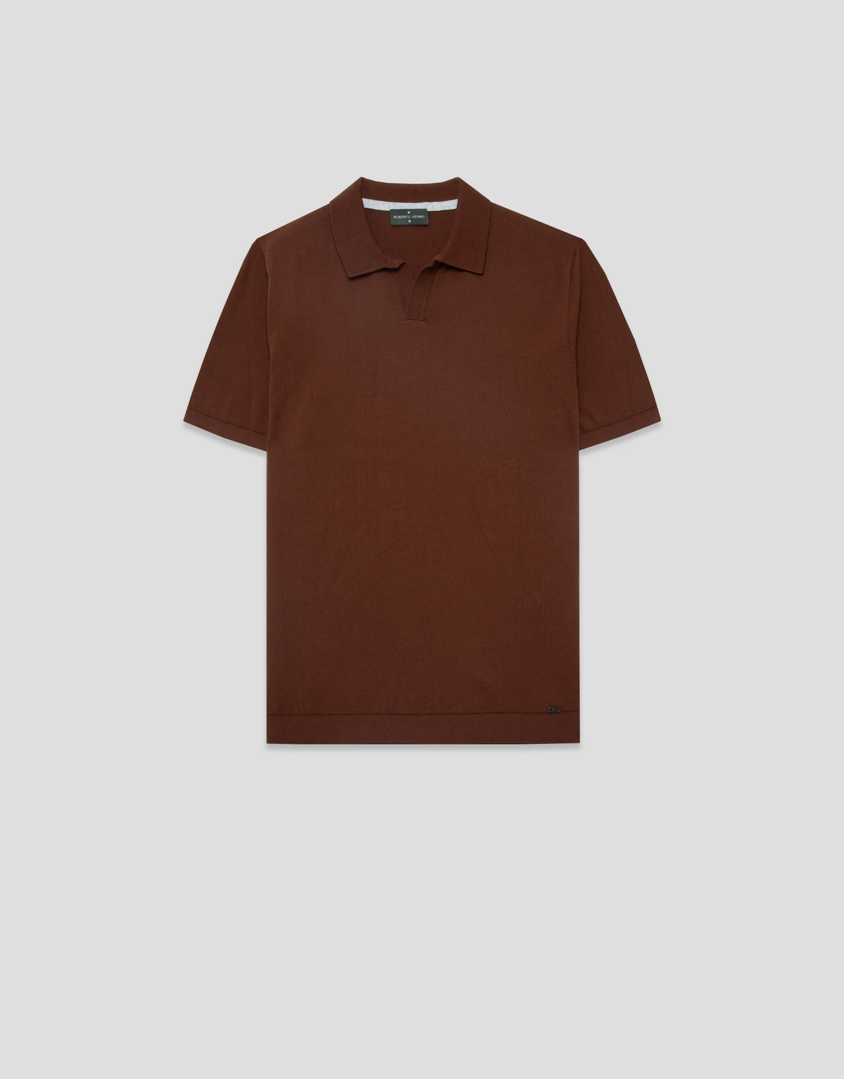 Brown high twist knitted polo shirt - Man | Roberto Verino