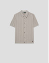 Open-neck mink-coloured cable knit polo shirt | Roberto Verino