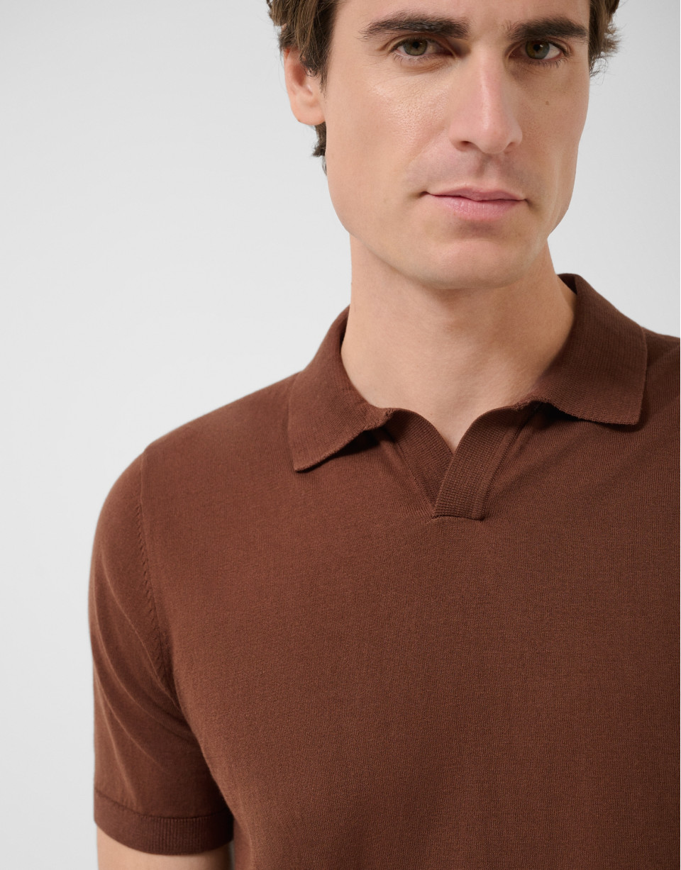 Brown high twist knitted polo shirt - Man | Roberto Verino