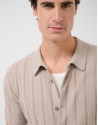Open-neck mink-coloured cable knit polo shirt | Roberto Verino