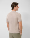 Open-neck mink-coloured cable knit polo shirt | Roberto Verino
