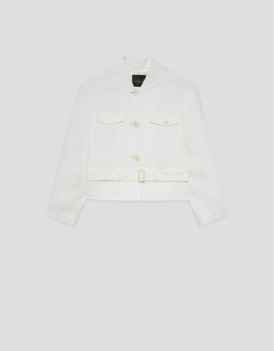Short jacket in off-white linen blend - Woman | Roberto Verino
