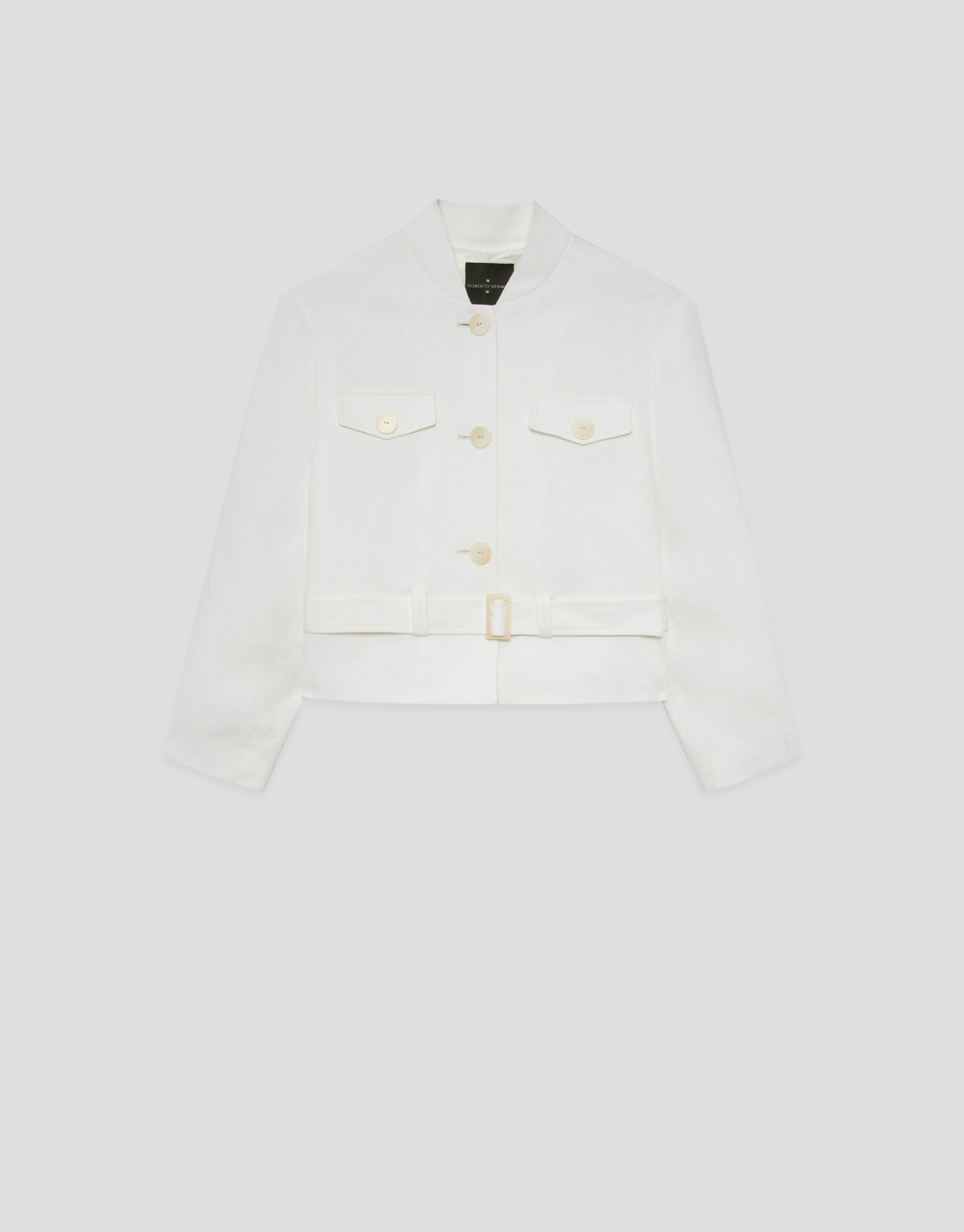Short jacket in off-white linen blend - Woman | Roberto Verino