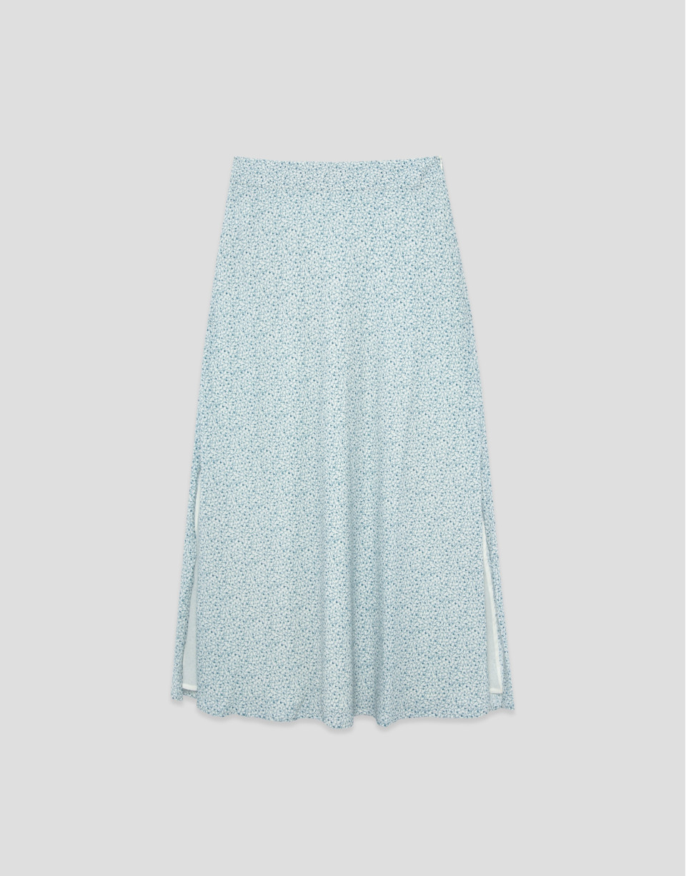 Midi skirt with slits in blue-toned printed ... | Roberto Verino