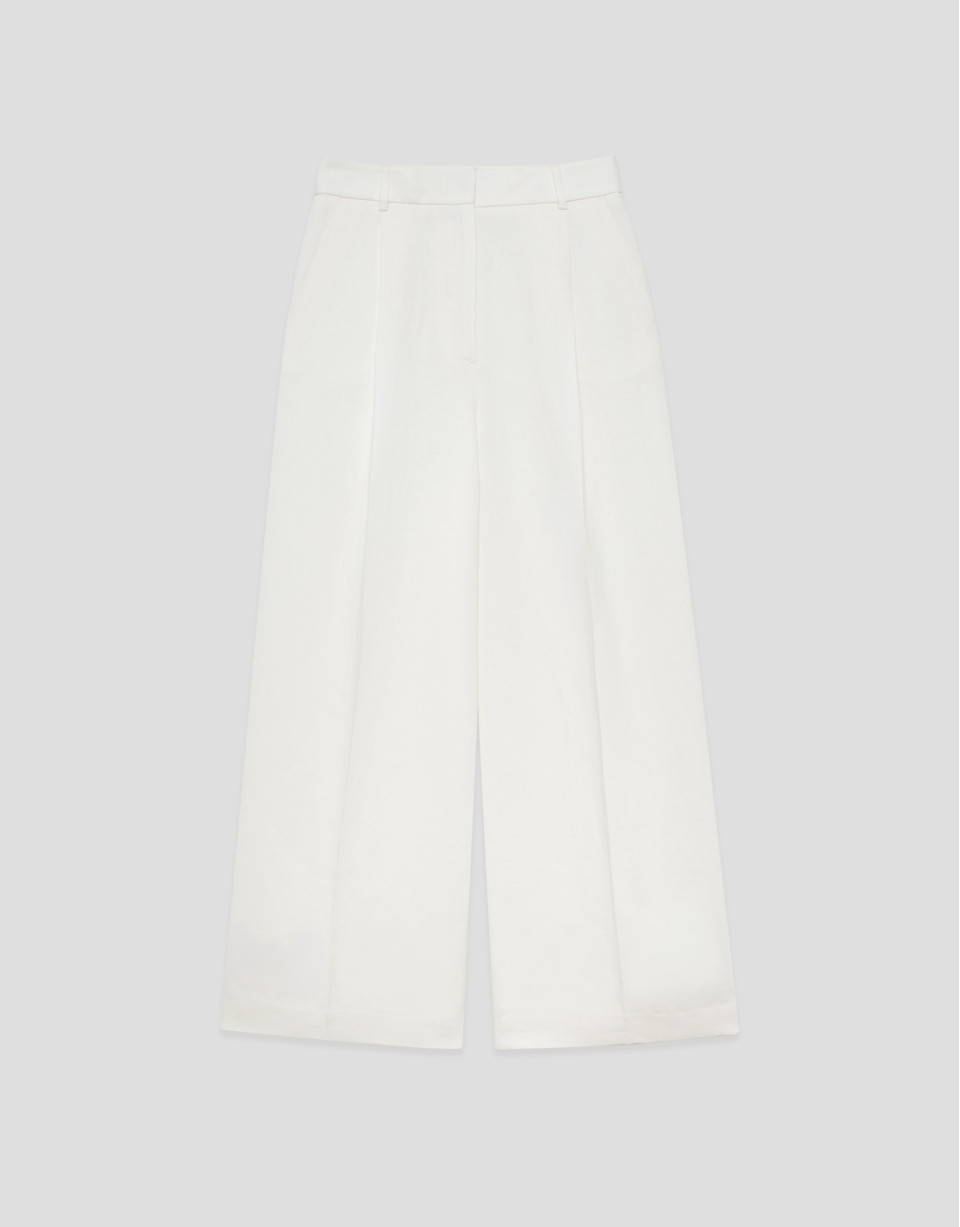 Wide-leg trousers with pleats in off-white ... | Roberto Verino