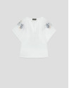 White blouse with blue floral embroidery | Roberto Verino