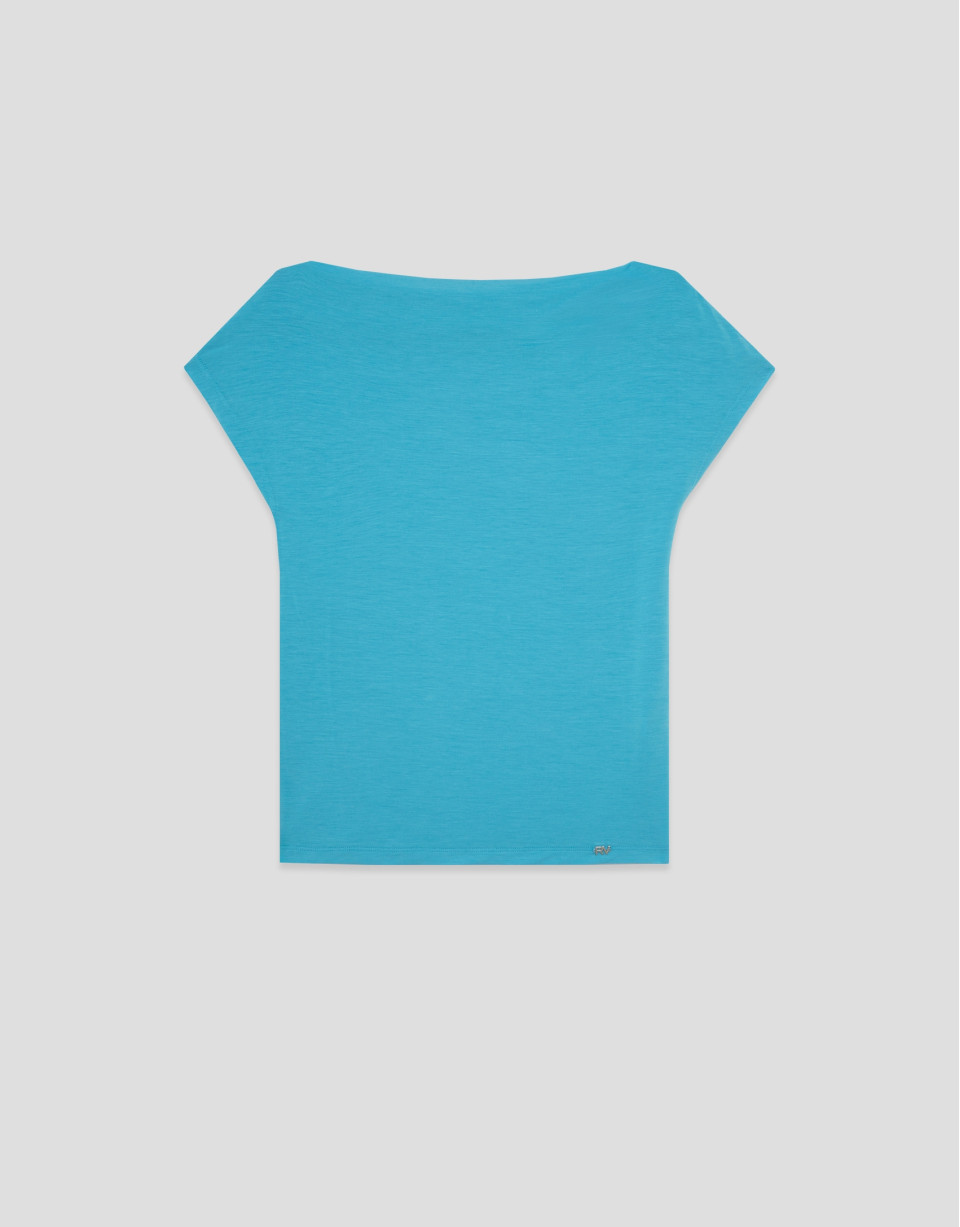 Turquoise blue draped neckline T-shirt - Woman | Roberto Verino