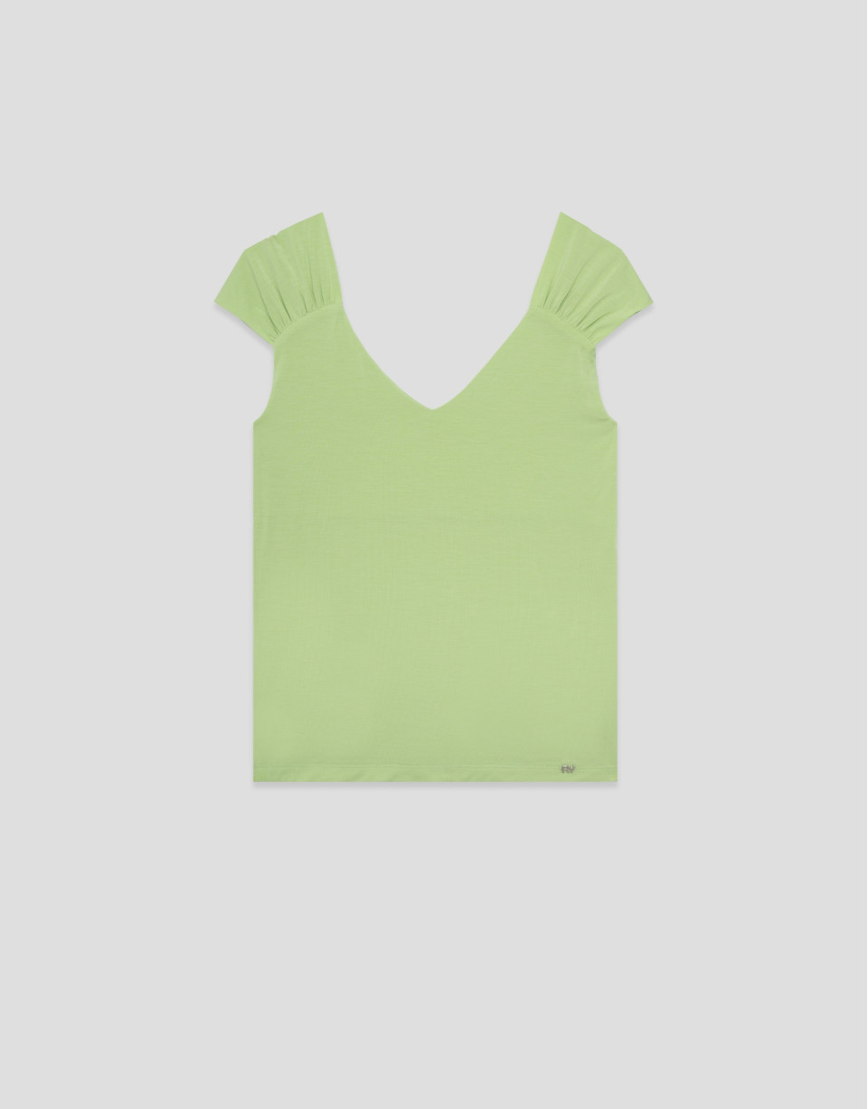 Green t-shirt with gathered shoulder - Woman | Roberto Verino