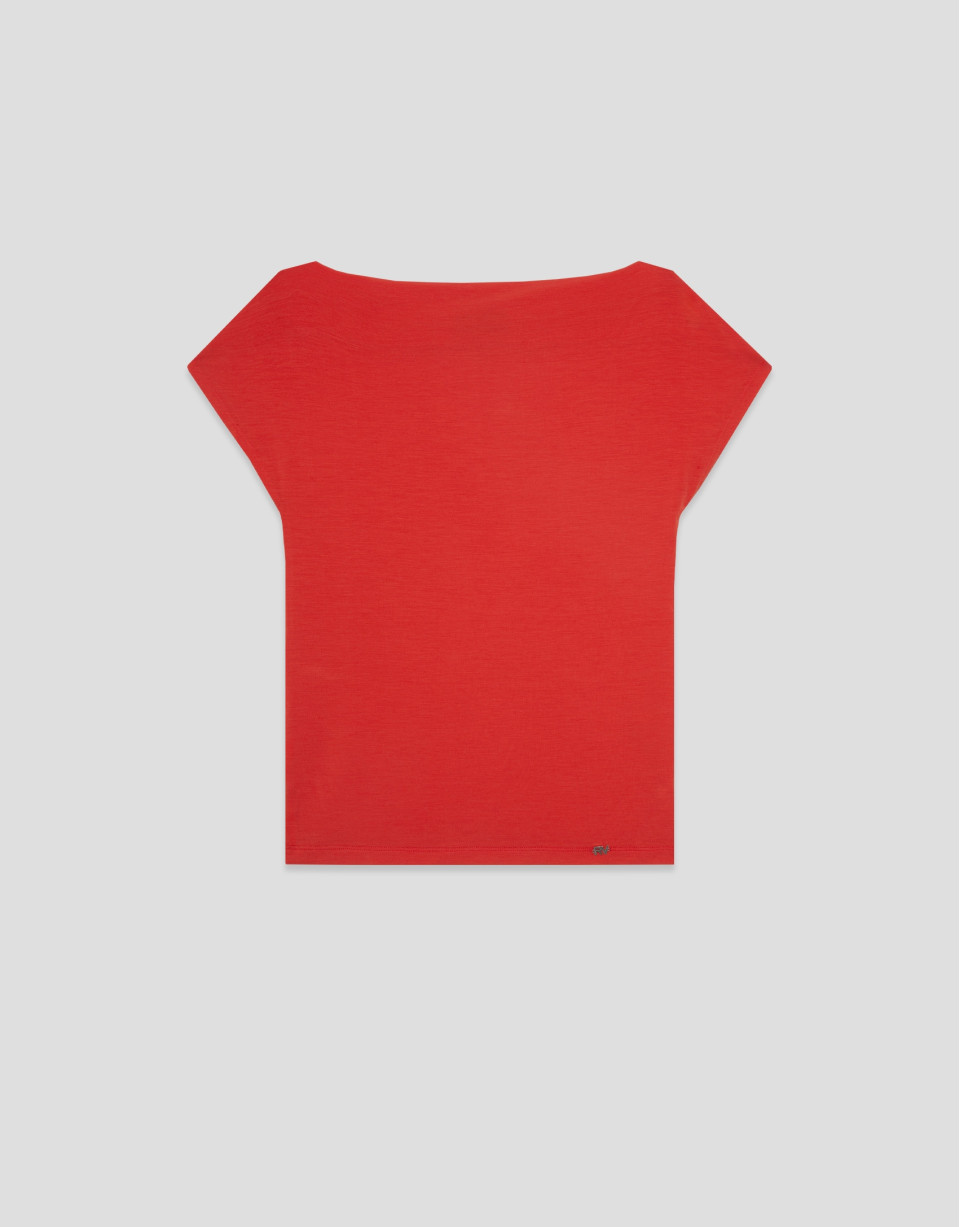 Red draped neckline T-shirt - Woman - SS2026 | Roberto Verino