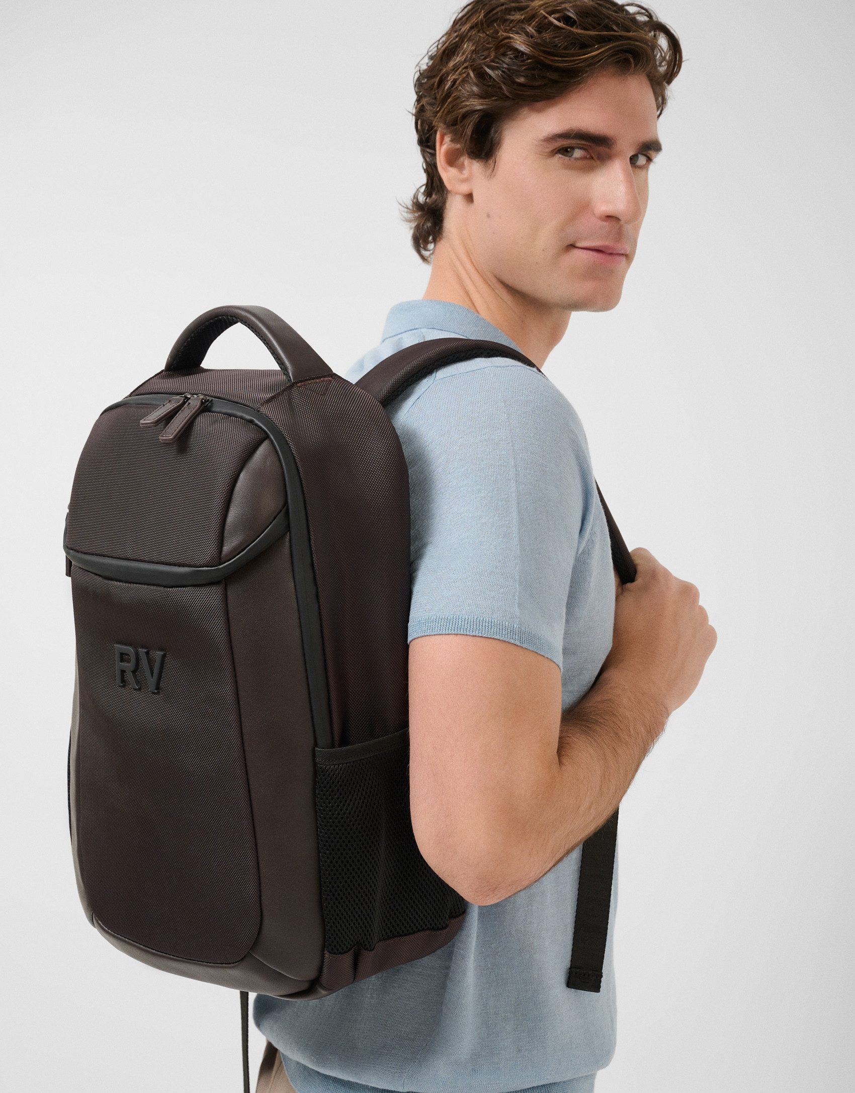 Mim brown nylon and leather rucksack - Man | Roberto Verino