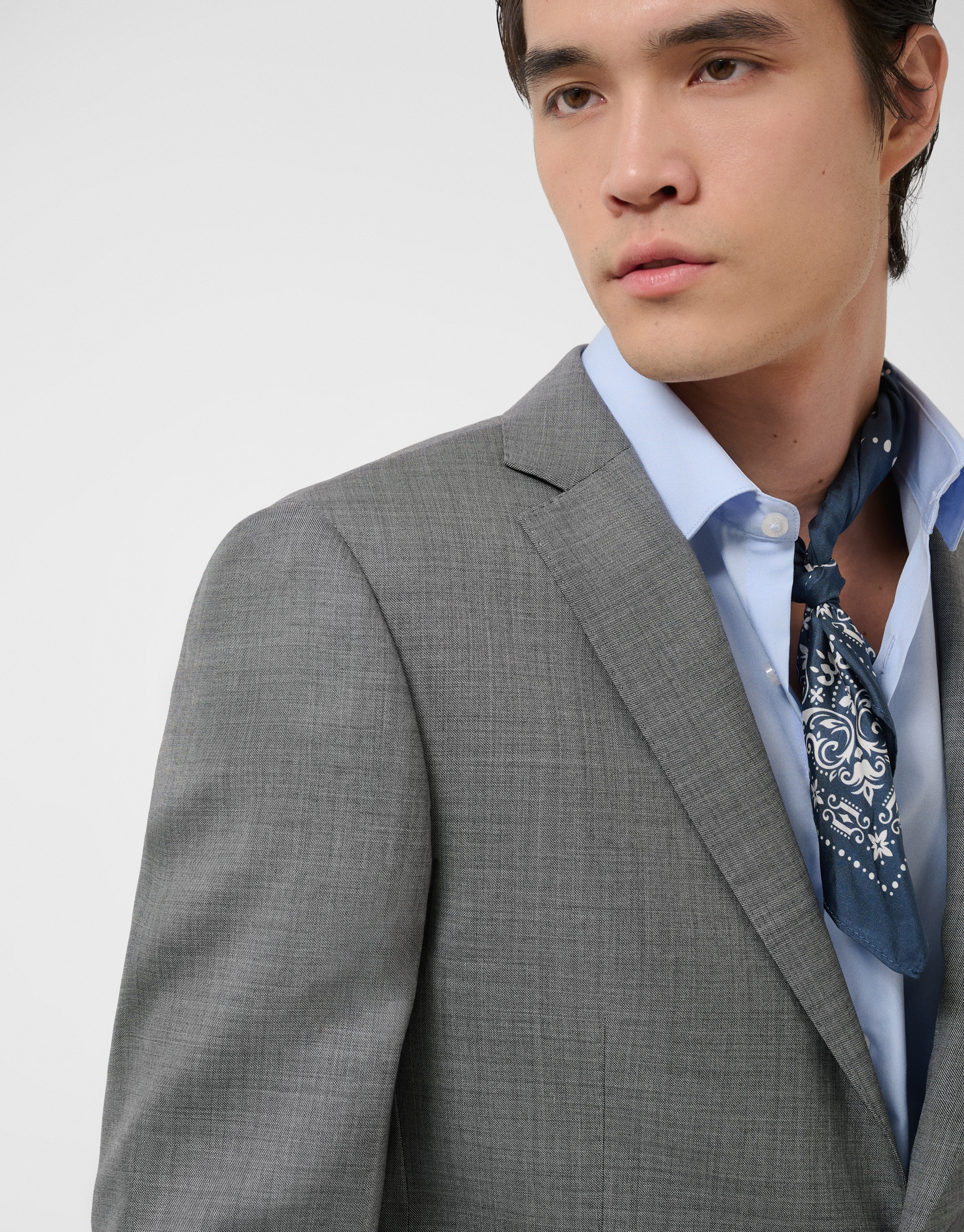 Navy silk scarf with white print - Man - SS2026 | Roberto Verino