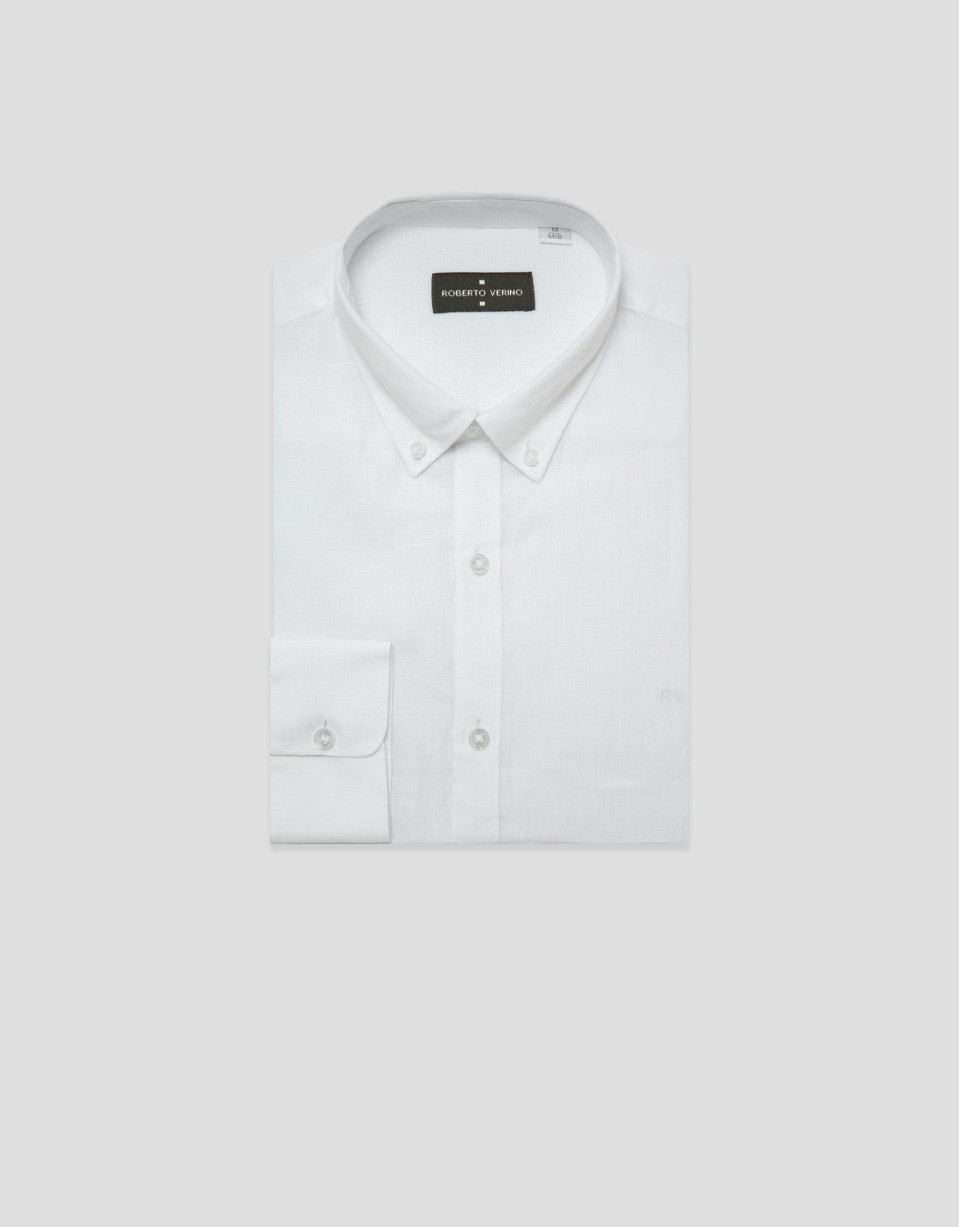 Regular fit white linen sports shirt - Man | Roberto Verino