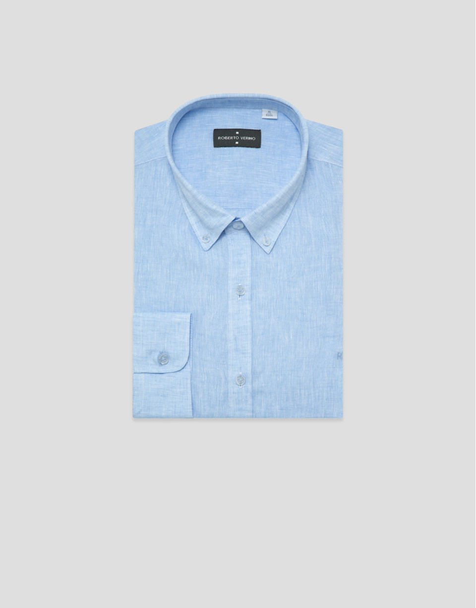 Regular fit light blue linen sports shirt - Man | Roberto Verino