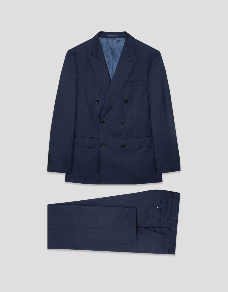 Half canvas suit in blue checked wool - Man | Roberto Verino