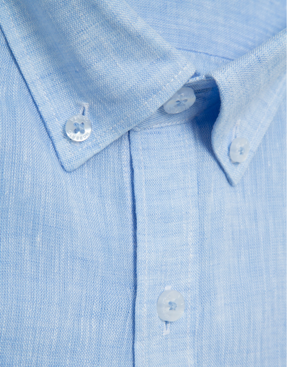 Camisa sport regular lino celeste - Hombre | Roberto Verino