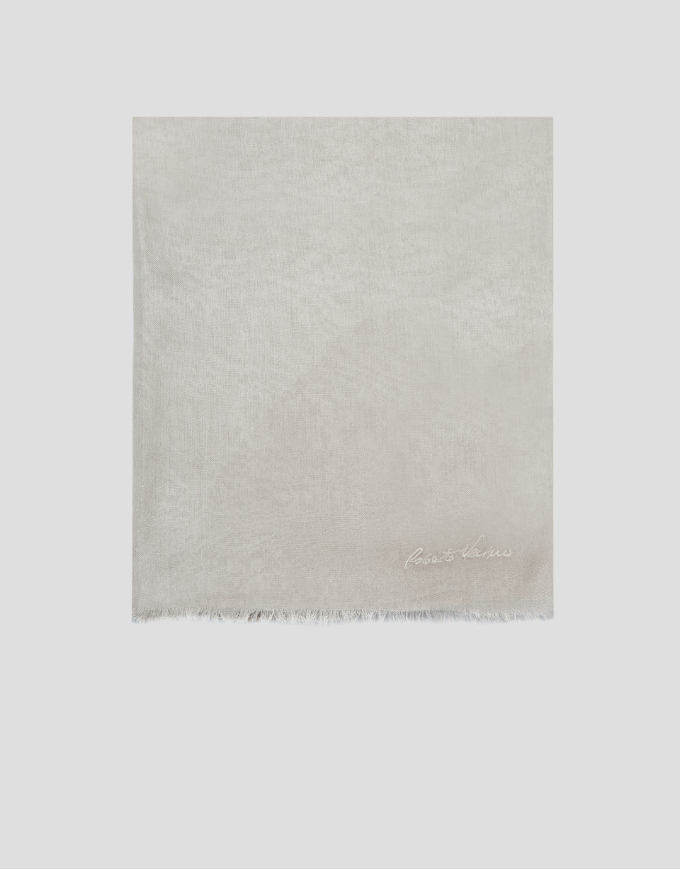 Beige modal scarf with embroidered signature | Roberto Verino