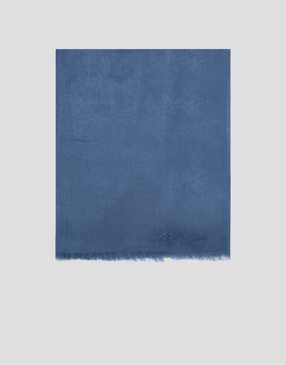Blue modal scarf with embroidered signature | Roberto Verino