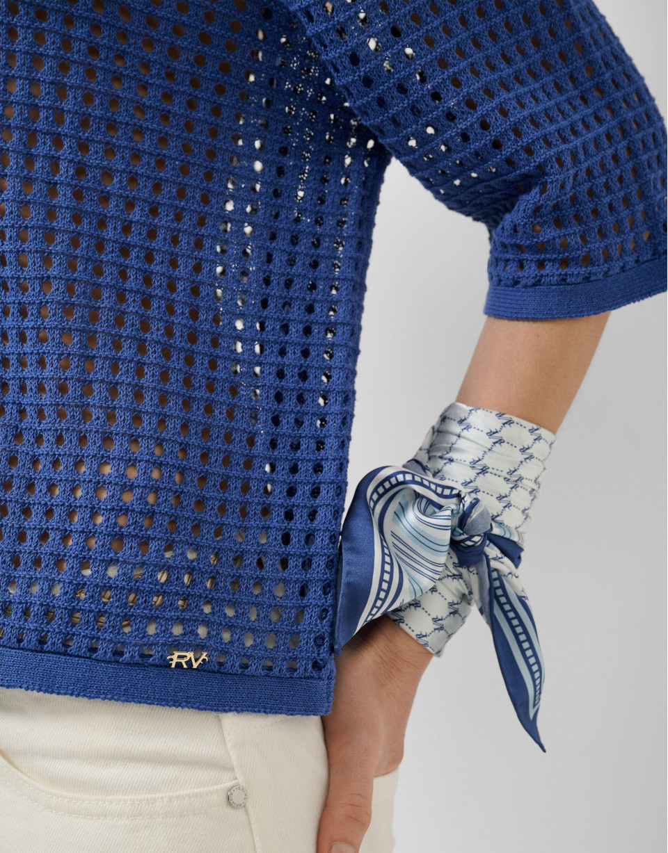 Blue silk scarf with tie design - Woman | Roberto Verino