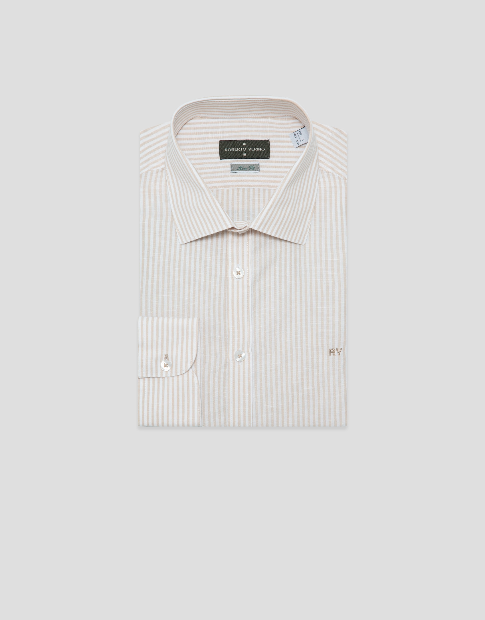 Camisa sport slim fit rayas arena y blanco | Roberto Verino