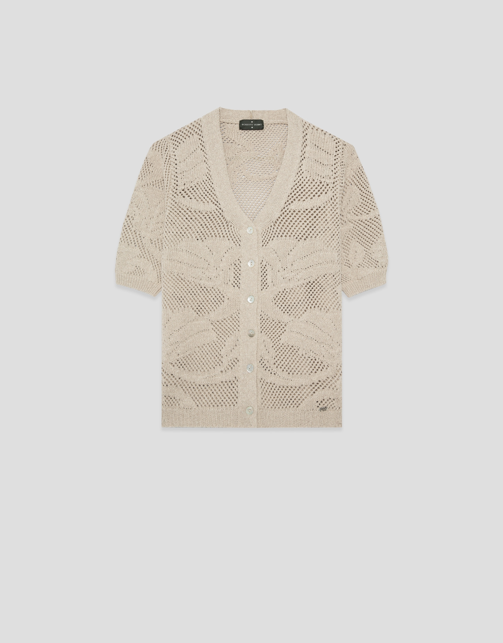 Short-sleeved jacket with floral cut-outs in ... | Roberto Verino