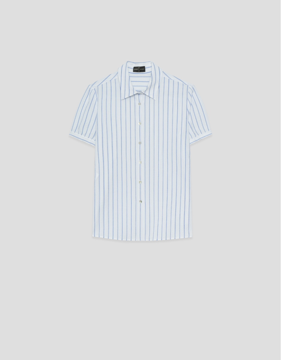 Blusa manga corta seersucker algodón blanco ... | Roberto Verino