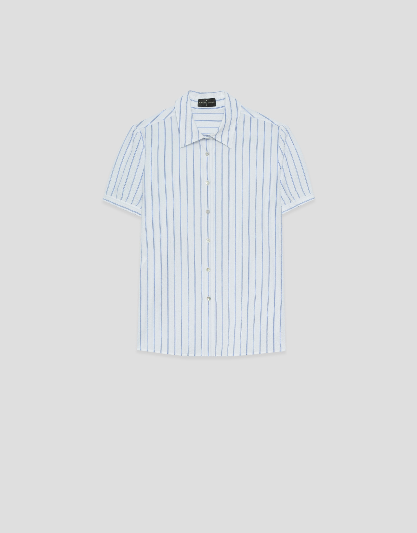 Blusa manga corta seersucker algodón blanco ... | Roberto Verino