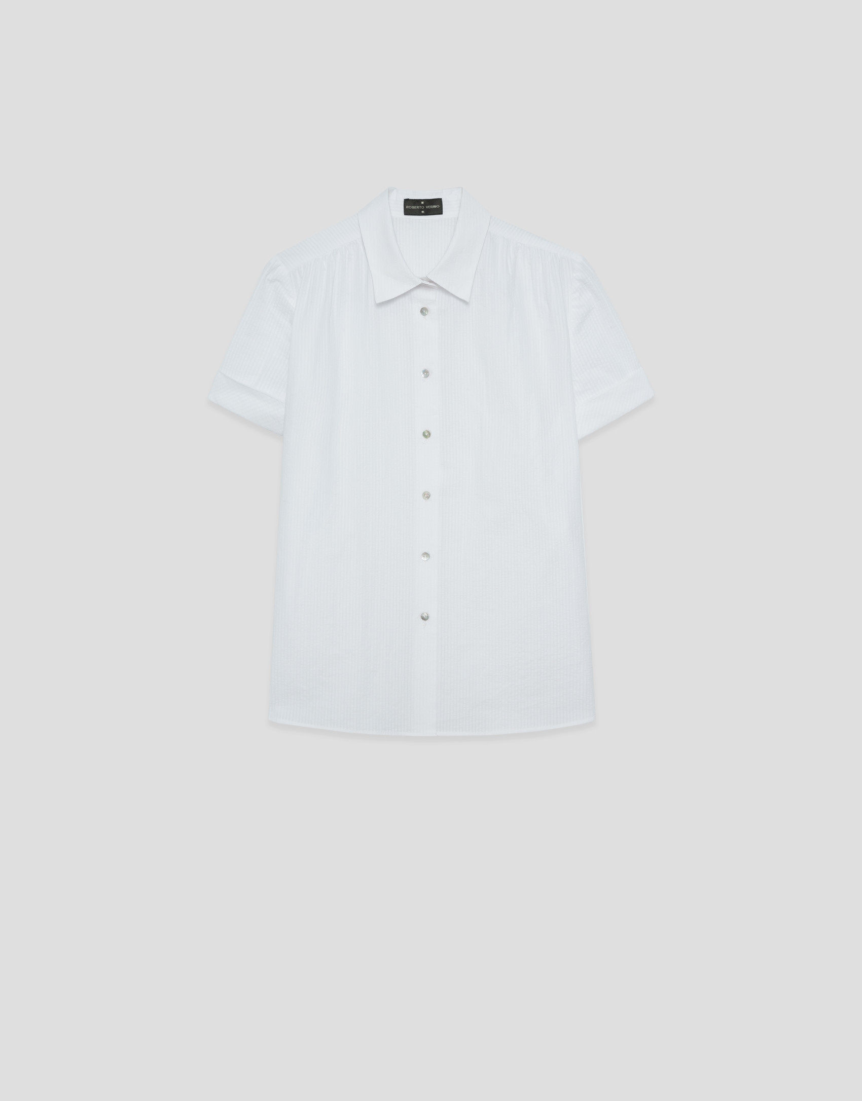 White cotton seersucker short-sleeved blouse ... | Roberto Verino