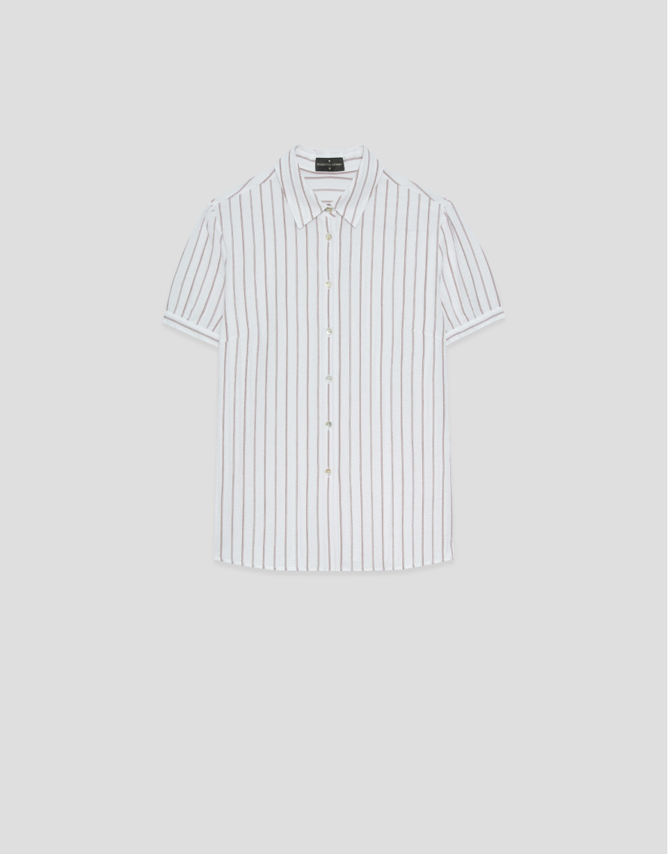 White cotton seersucker short-sleeved blouse ... | Roberto Verino