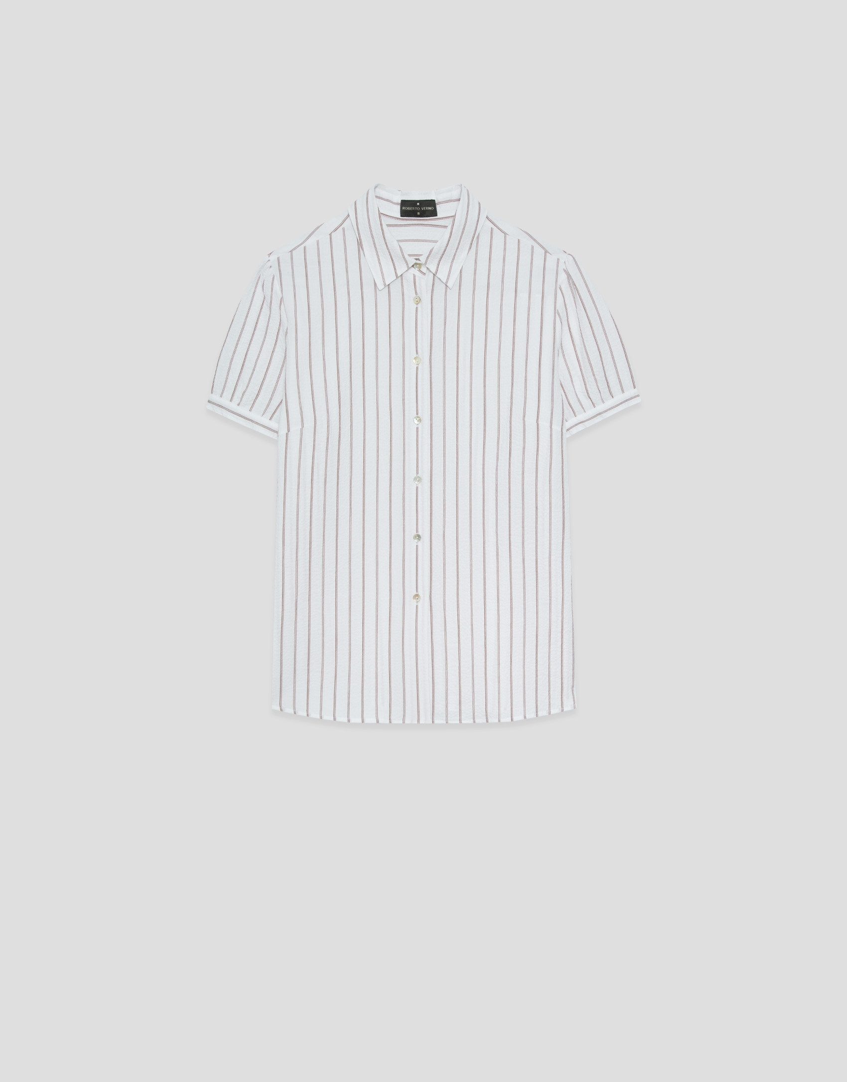 White cotton seersucker short-sleeved blouse ... | Roberto Verino