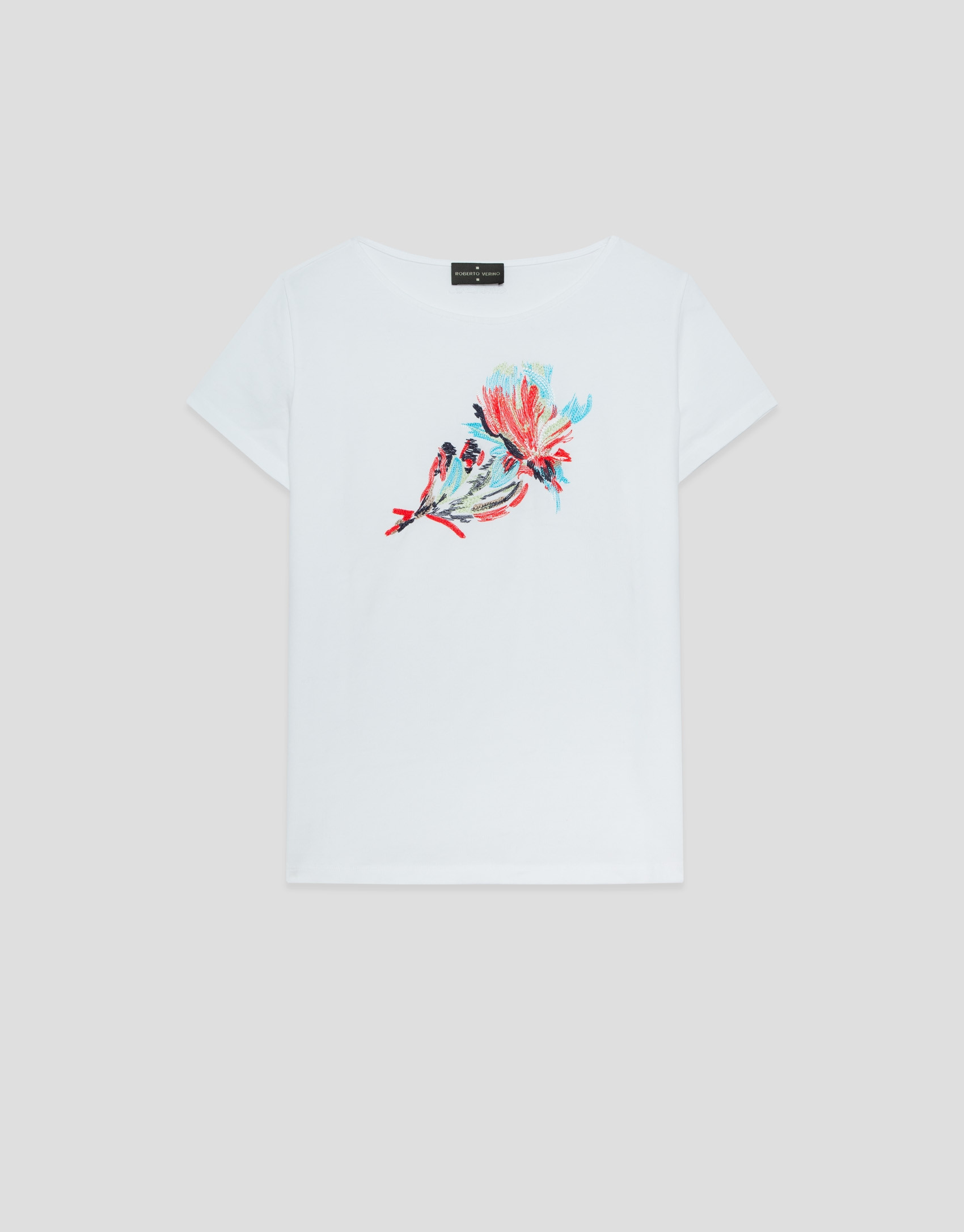 White cotton T-shirt with floral embroidery | Roberto Verino