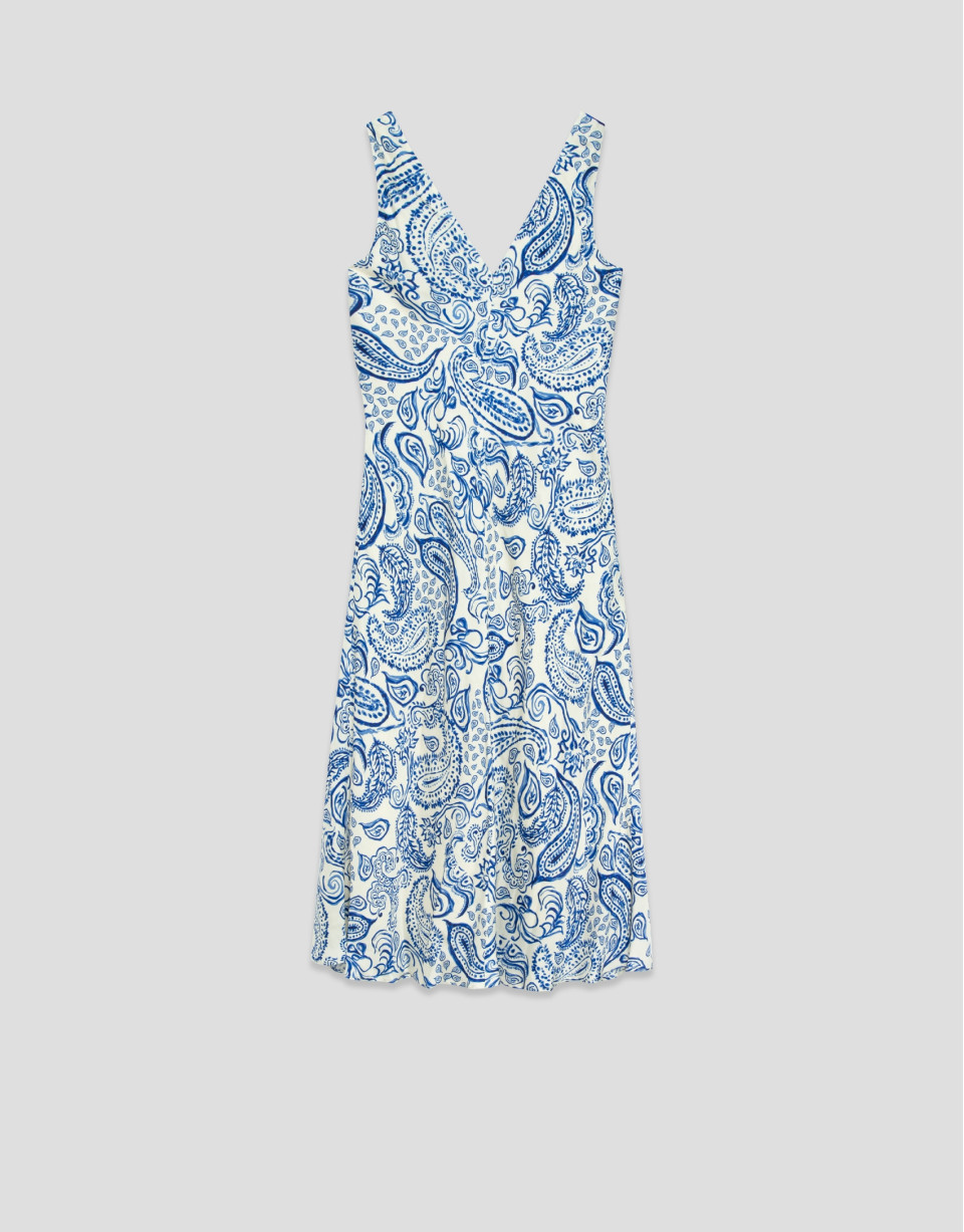 Vestido sin mangas estampado paisley azul y ... | Roberto Verino