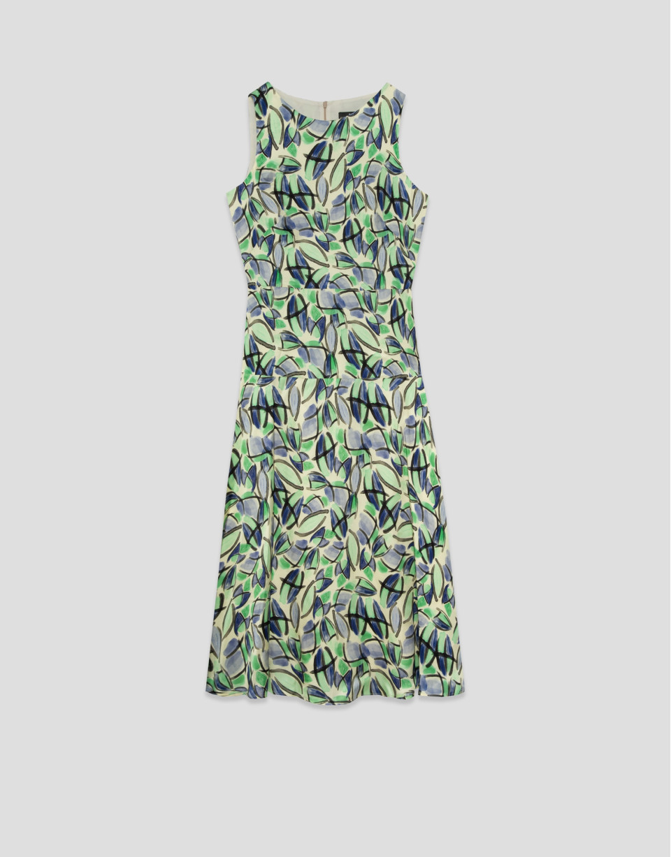 Vestido evasé sin mangas estampado vegetal ... | Roberto Verino