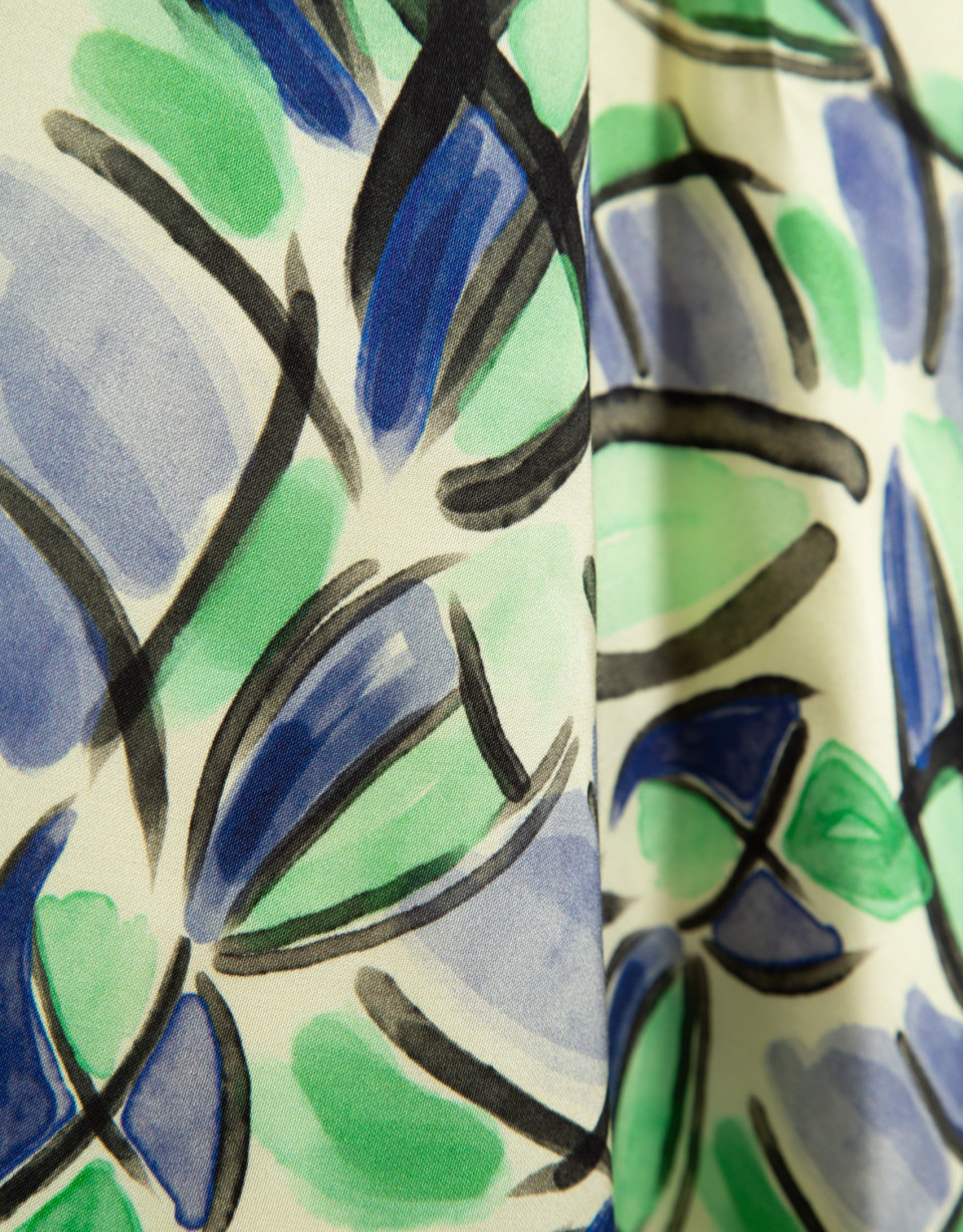 Green and blue floral print sleeveless flared... | Roberto Verino