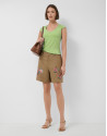 Green t-shirt with gathered shoulder - Woman | Roberto Verino