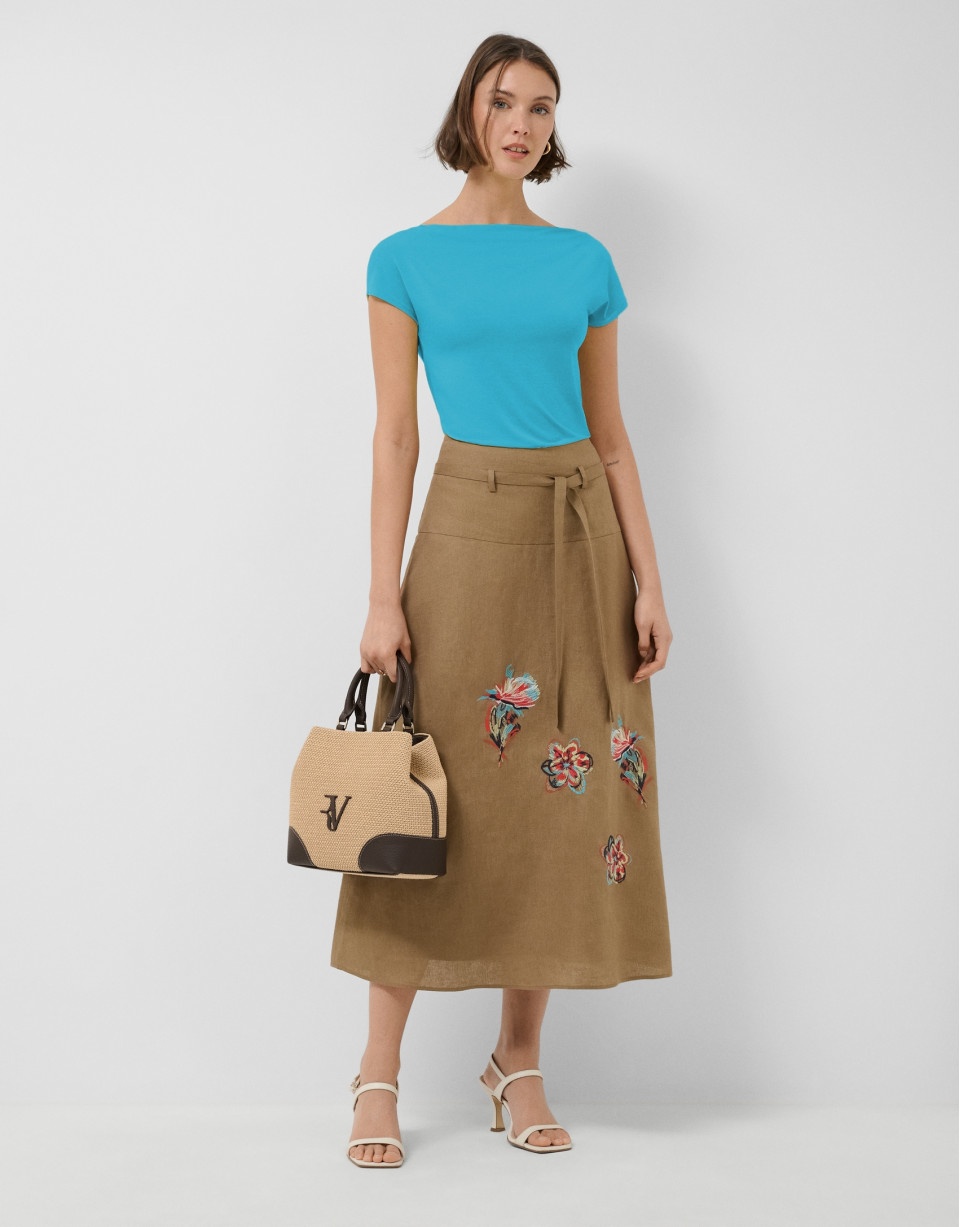 Turquoise blue draped neckline T-shirt - Woman | Roberto Verino