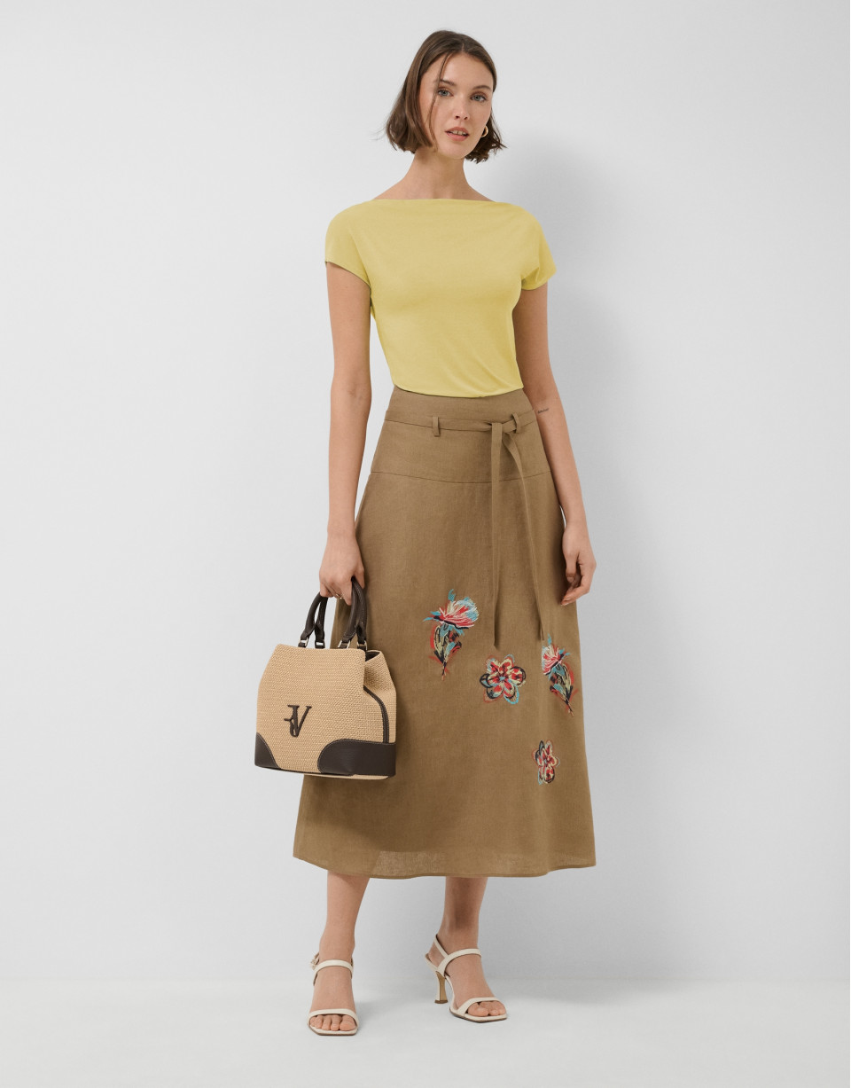 Yellow draped neckline T-shirt - Woman - SS2026 | Roberto Verino