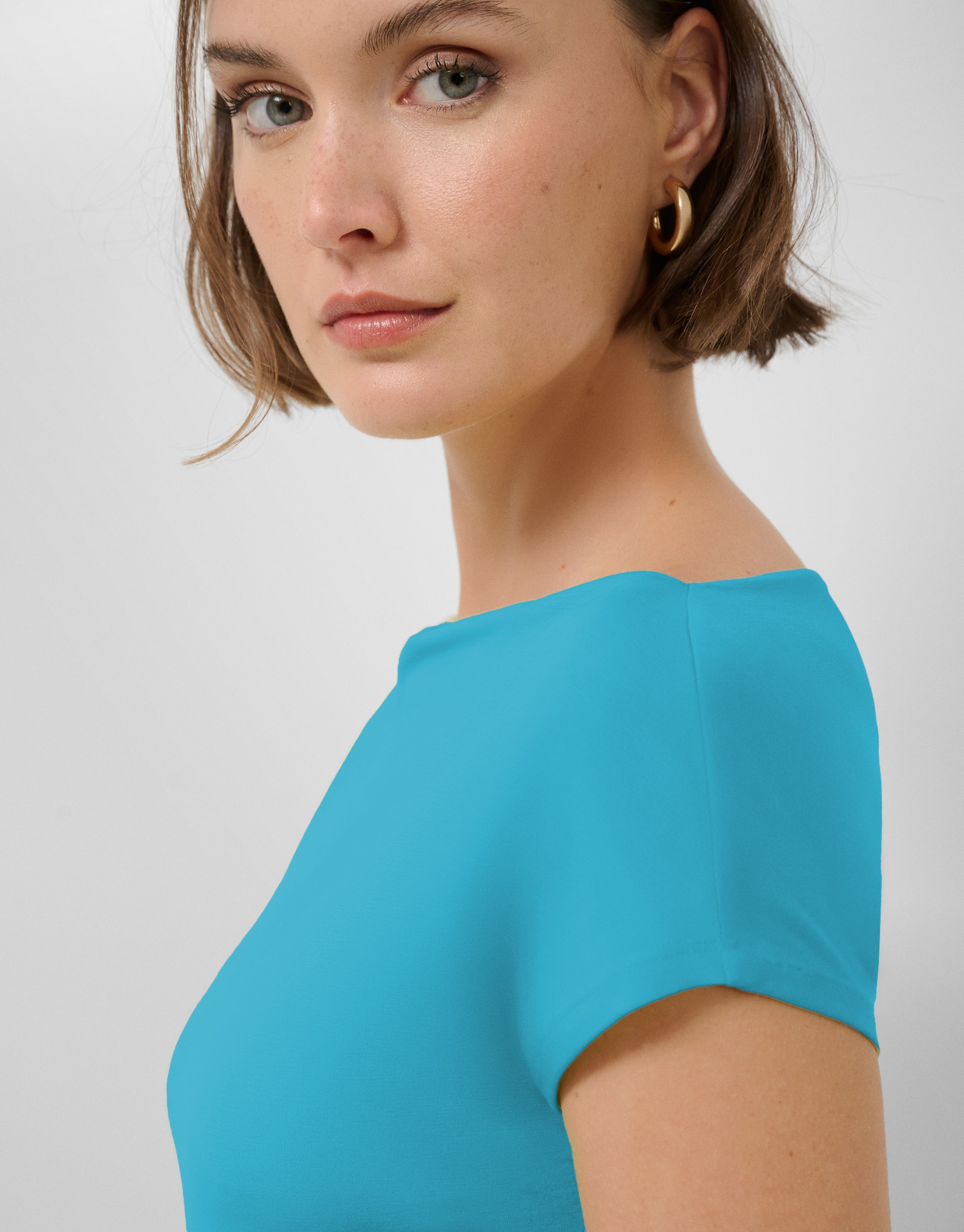 Turquoise blue draped neckline T-shirt - Woman | Roberto Verino