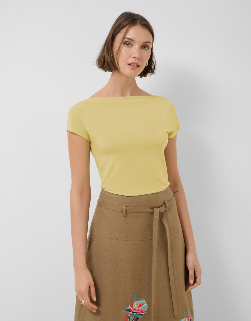 Yellow draped neckline T-shirt - Woman - SS2026 | Roberto Verino