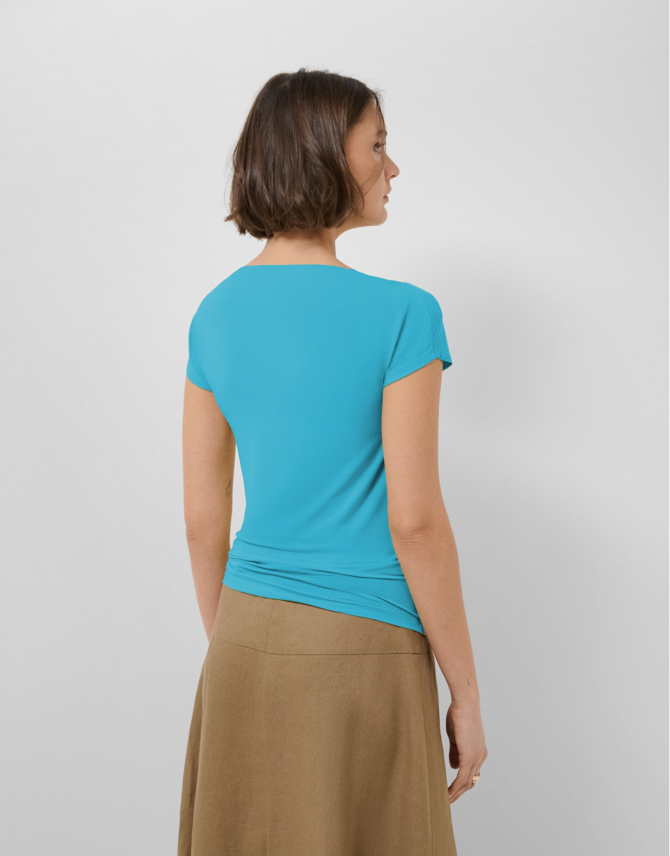 Turquoise blue draped neckline T-shirt - Woman | Roberto Verino