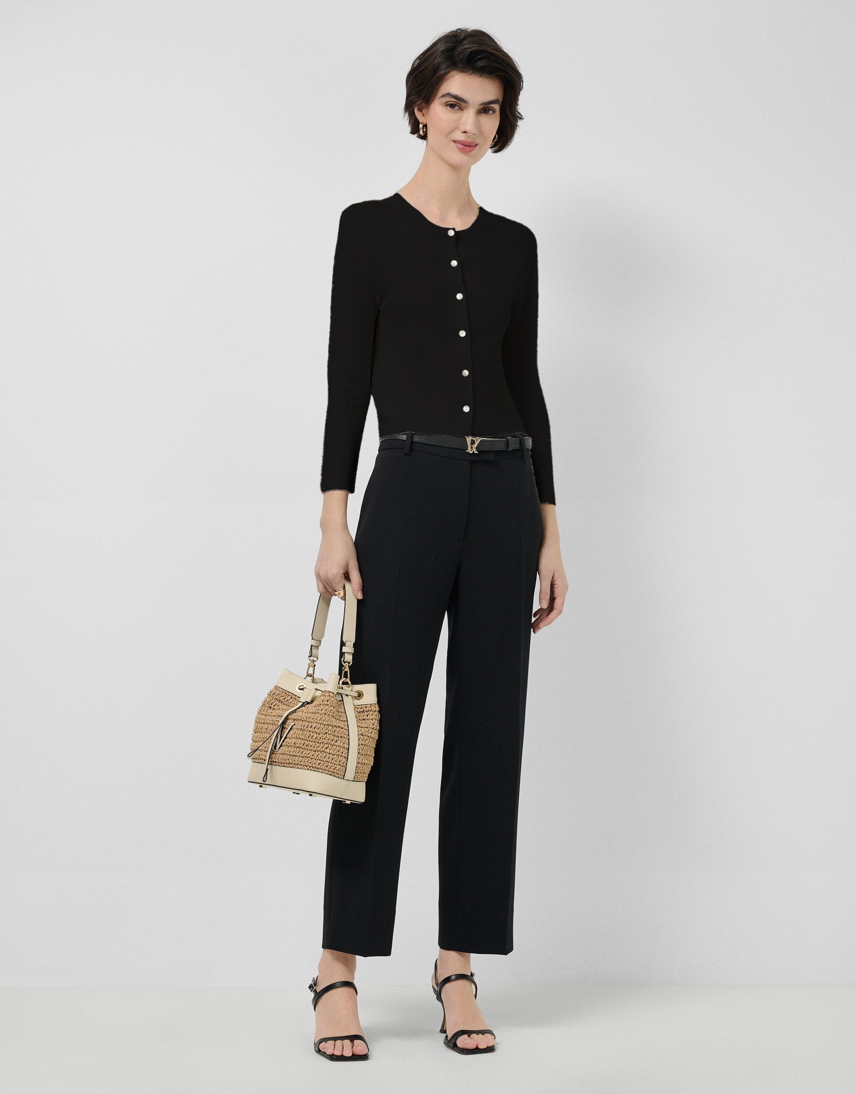 Short black bobble knit jacket - Woman - SS2026 | Roberto Verino