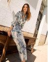 Blue floral print crepe palazzo trousers | Roberto Verino