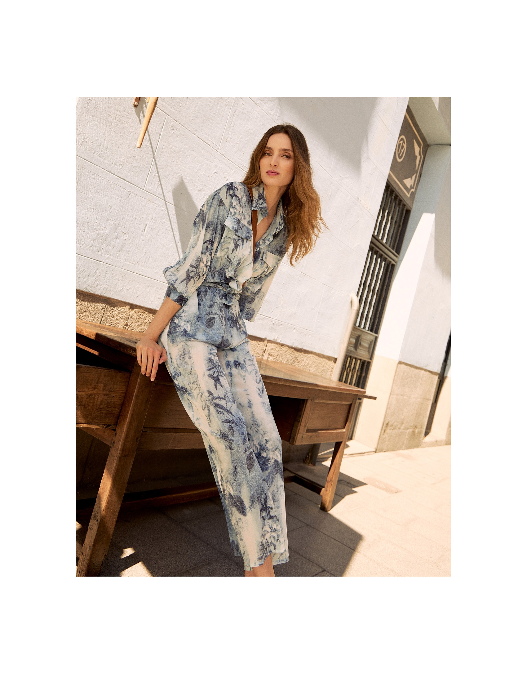 Blue floral print crepe palazzo trousers | Roberto Verino