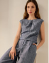 Blue linen gathered sleeveless blouse - Woman | Roberto Verino