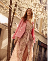 Long pink floral print chiffon shirt dress | Roberto Verino